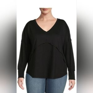 Terra &Sky Womens Lattice Back Baby Doll  Blouse/Top  Long Sleeves Black Size 0X